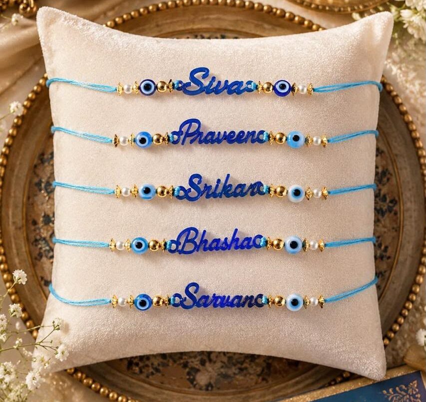 Personalized evil eye Rakhi for brother with custom name