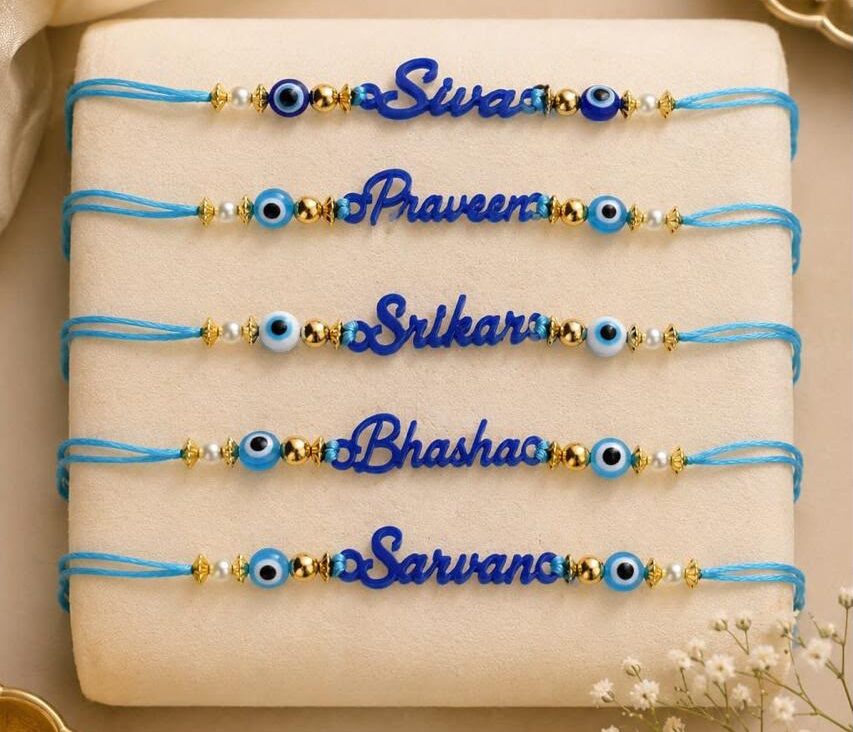 Personalized evil eye Rakhi for brother with custom name