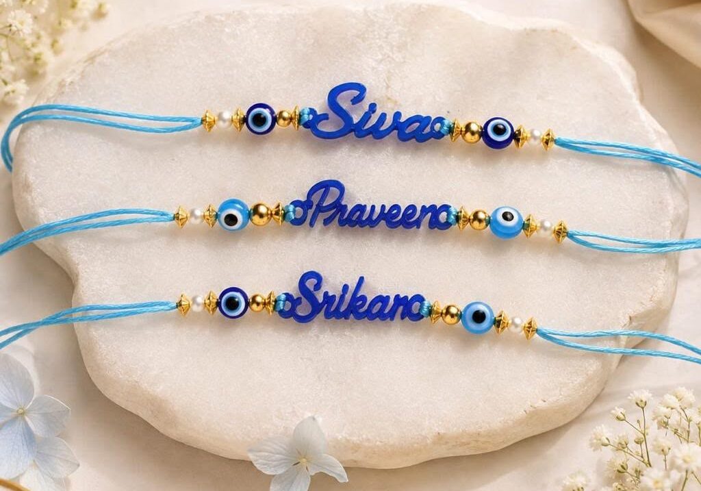 personalize evil eye rakhi for brother